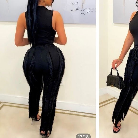 Fashion nova flamingo, black fringe draw string pants with sleeveless top - Picture 6 of 6